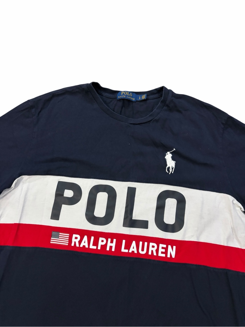 Polo Ralph Lauren Spell Out Shirt Men’s Large Navy Big Pony USA Flag America